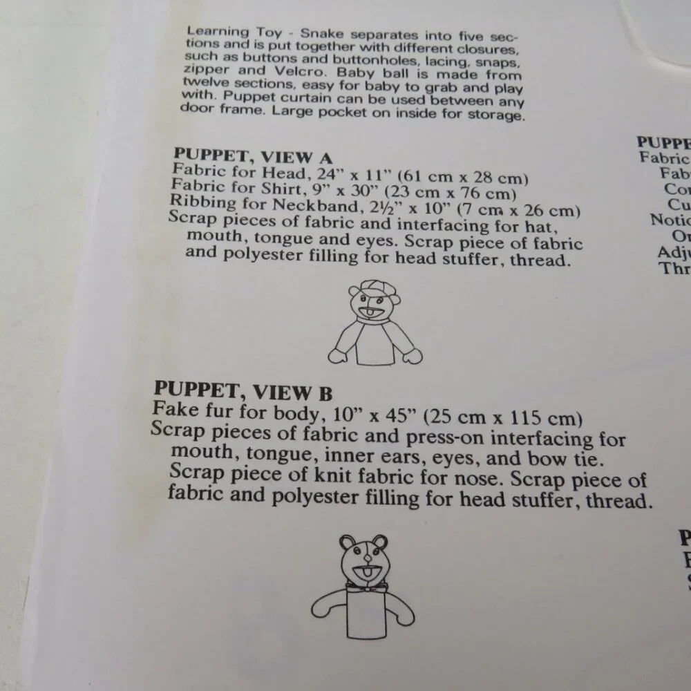 Kwik Sew 1217 Sewing Pattern NEW UNOPENED Puppet Theater & Puppets